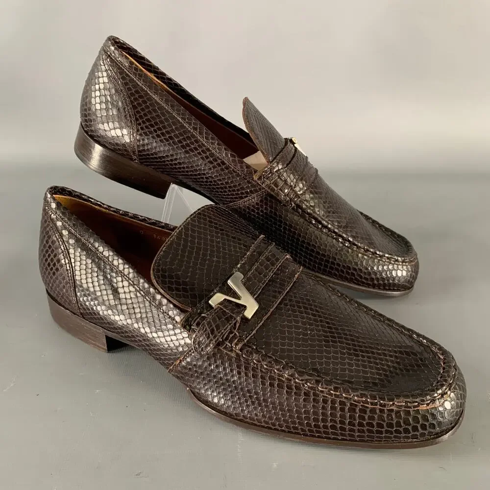 GIANNI VERSACE Size 10 Brown Python Loafer Loafers